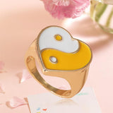 Maxbell 2 Pieces Trendy Love Heart Rings Yin Yang Theme for Female Women Girl Daily