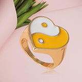 Maxbell 2 Pieces Trendy Love Heart Rings Yin Yang Theme for Female Women Girl Daily