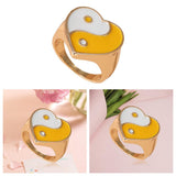Maxbell 2 Pieces Trendy Love Heart Rings Yin Yang Theme for Female Women Girl Daily