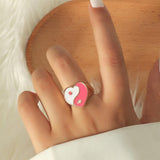 Maxbell 2 Pieces Trendy Love Heart Rings Yin Yang Theme for Female Women Girl Daily