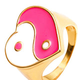 Maxbell 2 Pieces Trendy Love Heart Rings Yin Yang Theme for Female Women Girl Daily