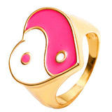 Maxbell 2 Pieces Trendy Love Heart Rings Yin Yang Theme for Female Women Girl Daily