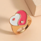 Maxbell 2 Pieces Trendy Love Heart Rings Yin Yang Theme for Female Women Girl Daily