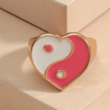 Maxbell 2 Pieces Trendy Love Heart Rings Yin Yang Theme for Female Women Girl Daily