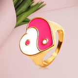 Maxbell 2 Pieces Trendy Love Heart Rings Yin Yang Theme for Female Women Girl Daily
