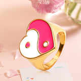 Maxbell 2 Pieces Trendy Love Heart Rings Yin Yang Theme for Female Women Girl Daily