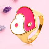 Maxbell 2 Pieces Trendy Love Heart Rings Yin Yang Theme for Female Women Girl Daily