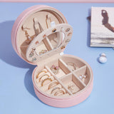 Maxbell Jewelry Storage Case Multi-Layer Round with Mirror for Necklace Gifts Girls pink