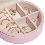 Maxbell Jewelry Storage Case Multi-Layer Round with Mirror for Necklace Gifts Girls pink