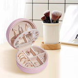 Maxbell Jewelry Storage Case Multi-Layer Round with Mirror for Necklace Gifts Girls pink