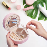 Maxbell Jewelry Storage Case Multi-Layer Round with Mirror for Necklace Gifts Girls pink