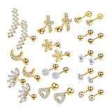 Maxbell 24 Pairs Stud Earrings Flatback Gifts Barbell for Men Women Gold and Silver
