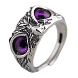 Maxbell 6xDemon Eye Owl Rings Retro Elegant Statement Ring for Couple Lovers Men Women Purple