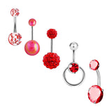 5x Belly Button Rings for Women 1.6mm Stainless Steel Belly Piercing Jewelry Red