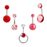 5x Belly Button Rings for Women 1.6mm Stainless Steel Belly Piercing Jewelry Red