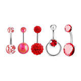 5x Belly Button Rings for Women 1.6mm Stainless Steel Belly Piercing Jewelry Red