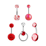 5x Belly Button Rings for Women 1.6mm Stainless Steel Belly Piercing Jewelry Red