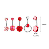 5x Belly Button Rings for Women 1.6mm Stainless Steel Belly Piercing Jewelry Red