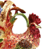 Maxbell Enameled Jewelry Box Ornate Enamel Rooster Trinket Box for Earrings Necklace Blue Red Tail