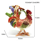 Maxbell Enameled Jewelry Box Ornate Enamel Rooster Trinket Box for Earrings Necklace Blue Red Tail