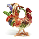 Maxbell Enameled Jewelry Box Ornate Enamel Rooster Trinket Box for Earrings Necklace Blue Red Tail