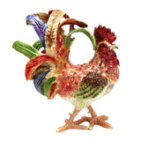 Maxbell Enameled Jewelry Box Ornate Enamel Rooster Trinket Box for Earrings Necklace Blue Red Tail