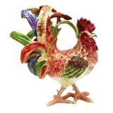 Maxbell Enameled Jewelry Box Ornate Enamel Rooster Trinket Box for Earrings Necklace Blue Red Tail