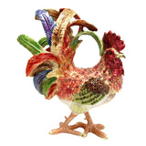 Maxbell Enameled Jewelry Box Ornate Enamel Rooster Trinket Box for Earrings Necklace Blue Red Tail