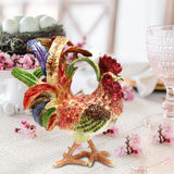 Maxbell Enameled Jewelry Box Ornate Enamel Rooster Trinket Box for Earrings Necklace Blue Red Tail