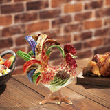 Maxbell Enameled Jewelry Box Ornate Enamel Rooster Trinket Box for Earrings Necklace Blue Red Tail