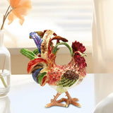 Maxbell Enameled Jewelry Box Ornate Enamel Rooster Trinket Box for Earrings Necklace Blue Red Tail