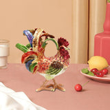 Maxbell Enameled Jewelry Box Ornate Enamel Rooster Trinket Box for Earrings Necklace Blue Red Tail