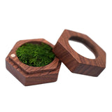 Wooden Ring Box Holder Black Walnut Gift Box for Necklace Ear Studs Ceremony Green Filled