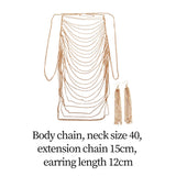 Womens Body Chain Sleeveless Backless Fashion Multi Layer Harness Body Chain Body Chain Earrings