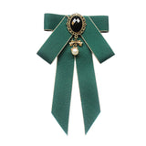 Maxbell Maxbell Bow Tie Ribbon Brooch Bowknot Bow Tie Gift Collar Pin for Shirt Uniform Suit Dark Green