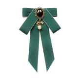 Maxbell Maxbell Bow Tie Ribbon Brooch Bowknot Bow Tie Gift Collar Pin for Shirt Uniform Suit Dark Green