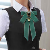Maxbell Maxbell Bow Tie Ribbon Brooch Bowknot Bow Tie Gift Collar Pin for Shirt Uniform Suit Dark Green