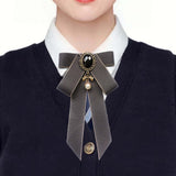Maxbell Maxbell Bow Tie Ribbon Brooch Bowknot Bow Tie Gift Collar Pin for Shirt Uniform Suit Gray