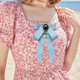 Maxbell Maxbell Ribbon Bow Brooch Pre Tied Bowknot Neck Tie Brooch Pin for Shirt Wedding DIY Sky Blue