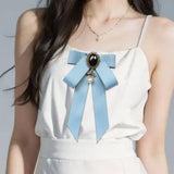 Maxbell Maxbell Ribbon Bow Brooch Pre Tied Bowknot Neck Tie Brooch Pin for Shirt Wedding DIY Sky Blue