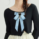 Maxbell Maxbell Ribbon Bow Brooch Pre Tied Bowknot Neck Tie Brooch Pin for Shirt Wedding DIY Sky Blue