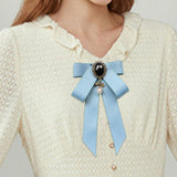 Maxbell Maxbell Ribbon Bow Brooch Pre Tied Bowknot Neck Tie Brooch Pin for Shirt Wedding DIY Sky Blue