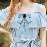 Maxbell Maxbell Ribbon Bow Brooch Pre Tied Bowknot Neck Tie Brooch Pin for Shirt Wedding DIY Sky Blue