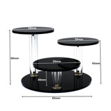 Maxbell Round Acrylic Products Display Riser Stand 3 Tier for Jewelry Earrings Rocks Black