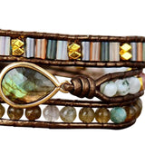 Women Ethnic PU Leather Wrap Bracelet Multi Layer Charm Unique Bead Bracelet Style A