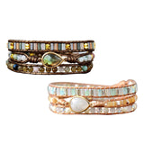 Women Ethnic PU Leather Wrap Bracelet Multi Layer Charm Unique Bead Bracelet Style A