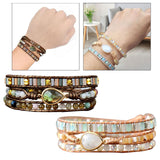 Women Ethnic PU Leather Wrap Bracelet Multi Layer Charm Unique Bead Bracelet Style A