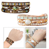 Women Ethnic PU Leather Wrap Bracelet Multi Layer Charm Unique Bead Bracelet Style A