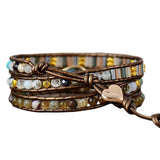 Women Ethnic PU Leather Wrap Bracelet Multi Layer Charm Unique Bead Bracelet Style A