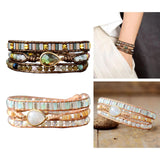 Women Ethnic PU Leather Wrap Bracelet Multi Layer Charm Unique Bead Bracelet Style A